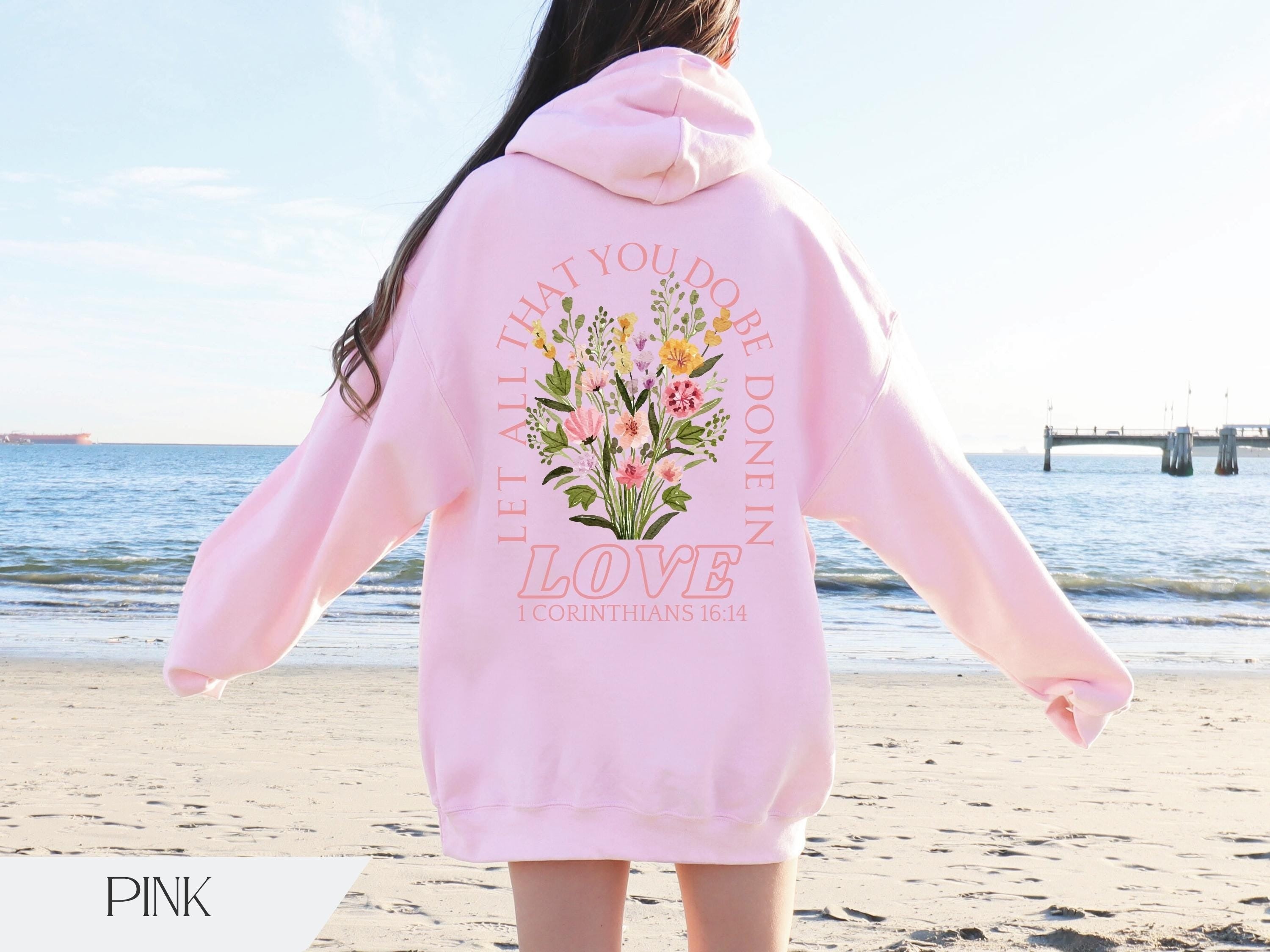 Comfort Colors® Trendy Christian Sweatshirt Merch, Words on Back Bible Verse Hoodie, Jesus Loves You, Aesthetic Women's Faith Apparel, Back to School Gift